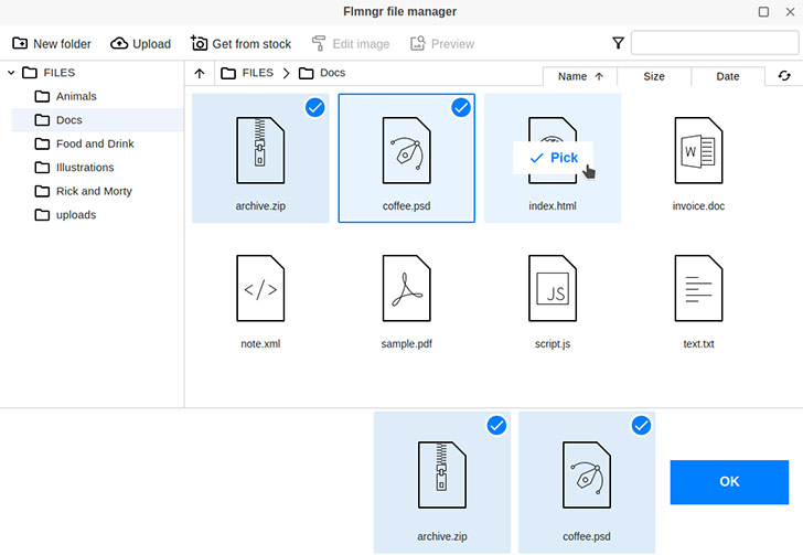 Select multiple files