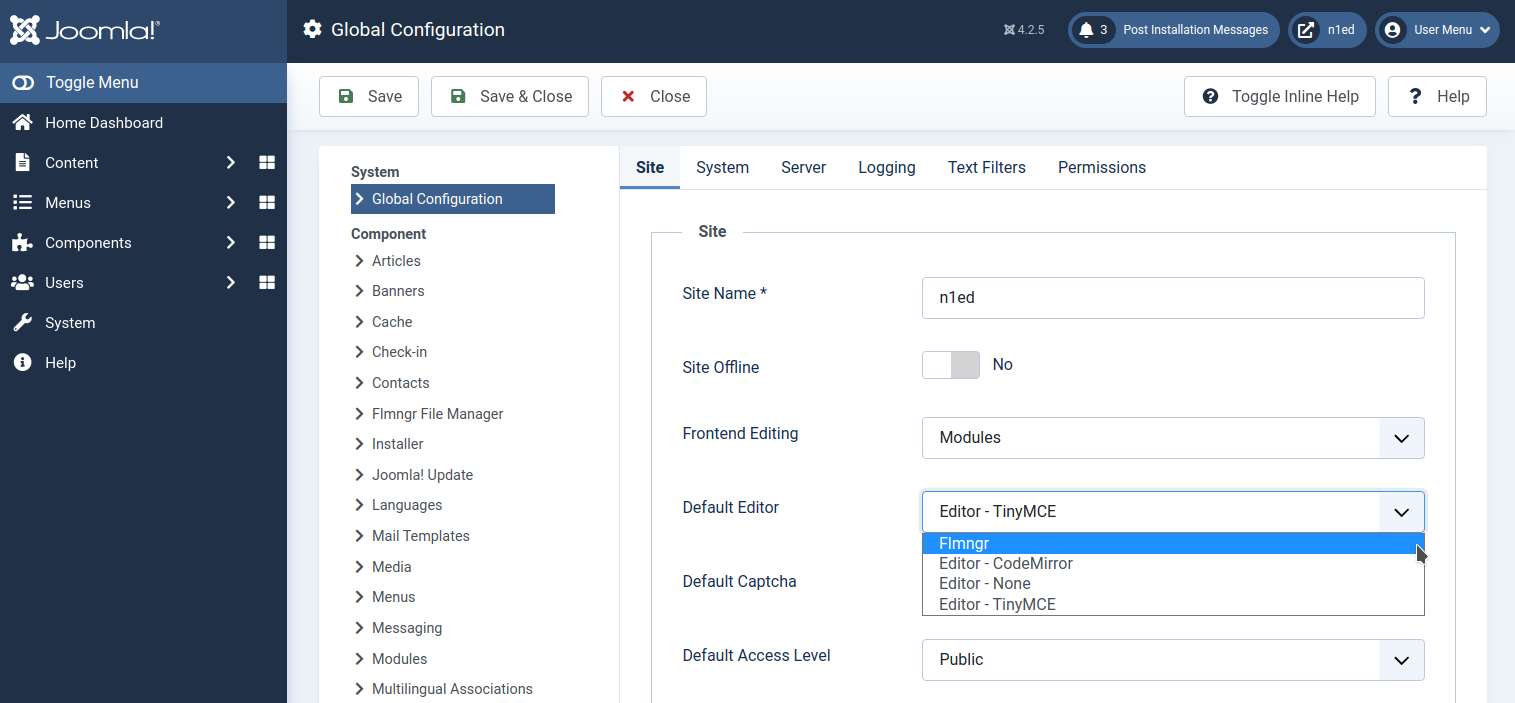 Edit global configuration and set editor