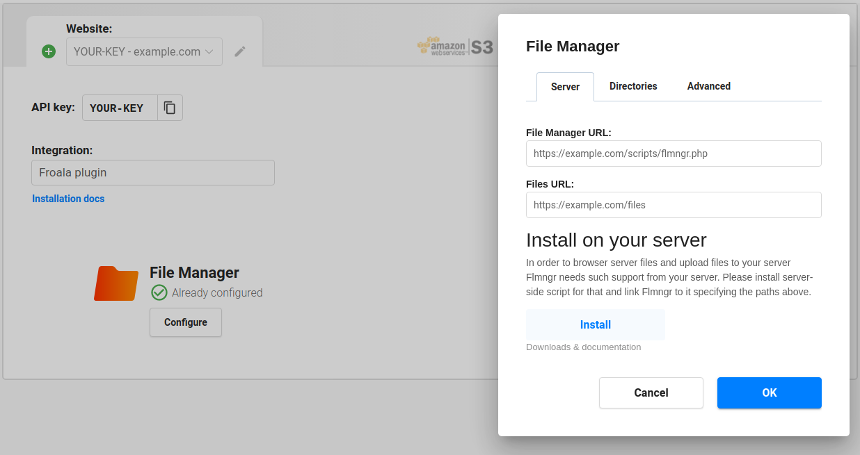 File manager control panel